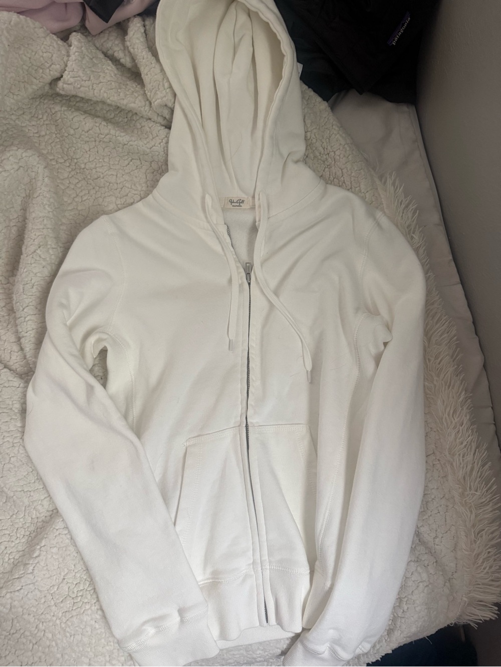 Brandy Melville White Full-Zip Hoodie with Drawstring